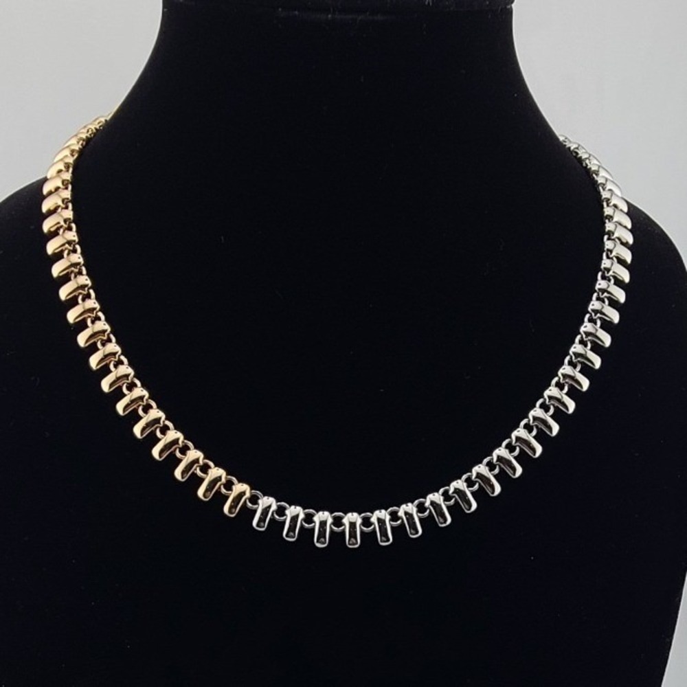 On 34th Two Tone Gold Silver 18 inch Collar Necklace Statement Link